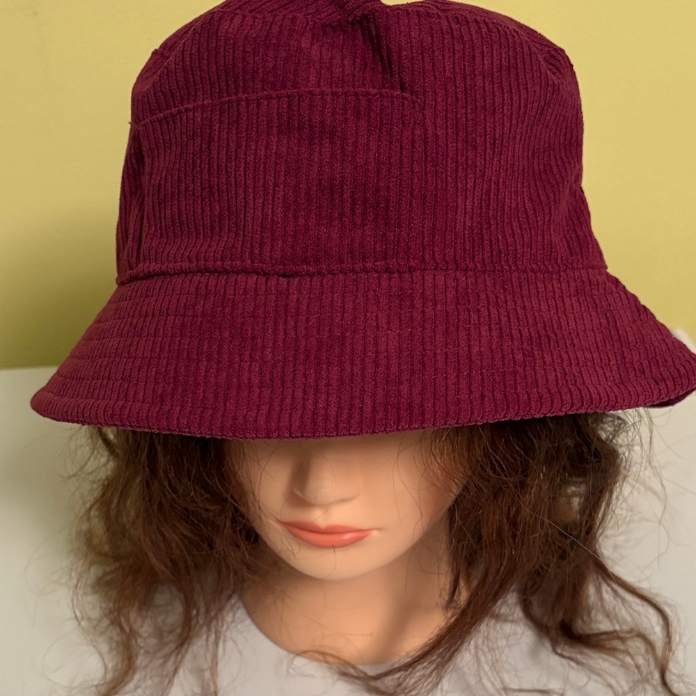 Steve Madden Burgundy Cotton Corduroy Bucket Hat One Size